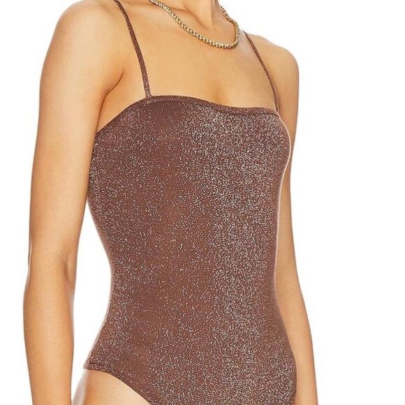 Revolve All The Ways brown sparkly glitter embellished tank bodysuit🤎🪩✨ - Picture 1 of 8